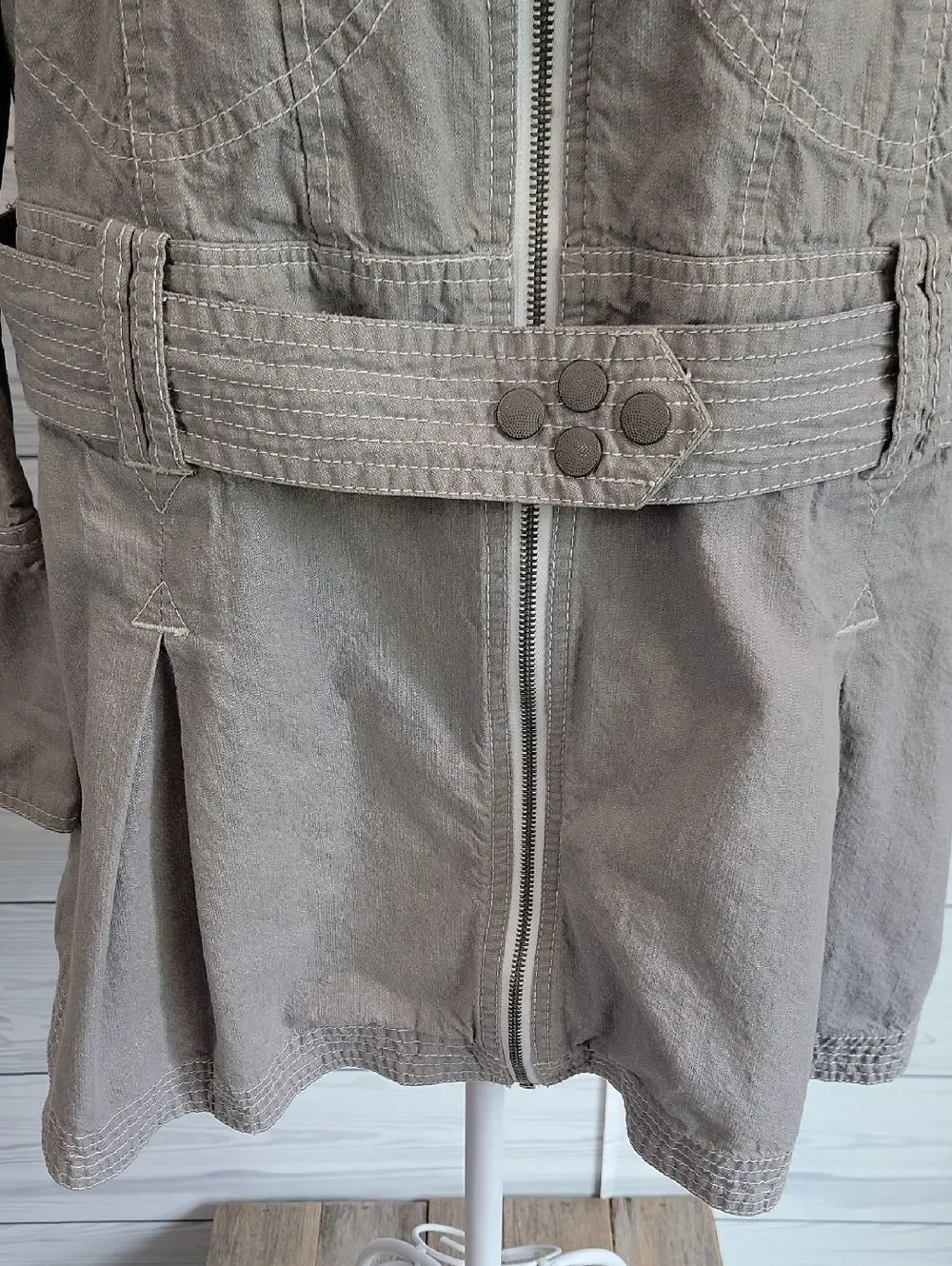 Basic House Hendrix Lightweight Grey Utility Jacket with Belt Womens Size M